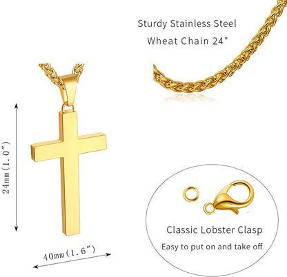 Gold Cross Necklaces for Men Boys Stainless Steel Cross Pendant Chain Catholic Religious Christian Birthday First Communion Easter Basket Stuffers Jewelry Gifts Teen Adults Male Kids Age Ideas