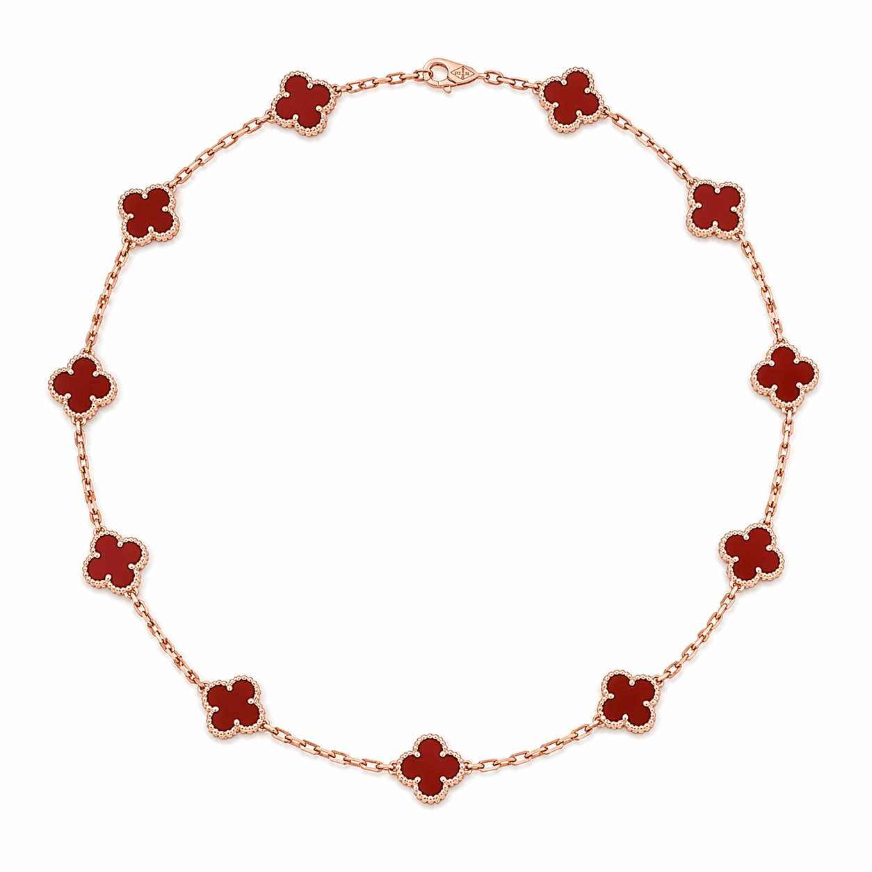 Twelve Motif Clover Necklace – 18K Rose Gold with Carnelian