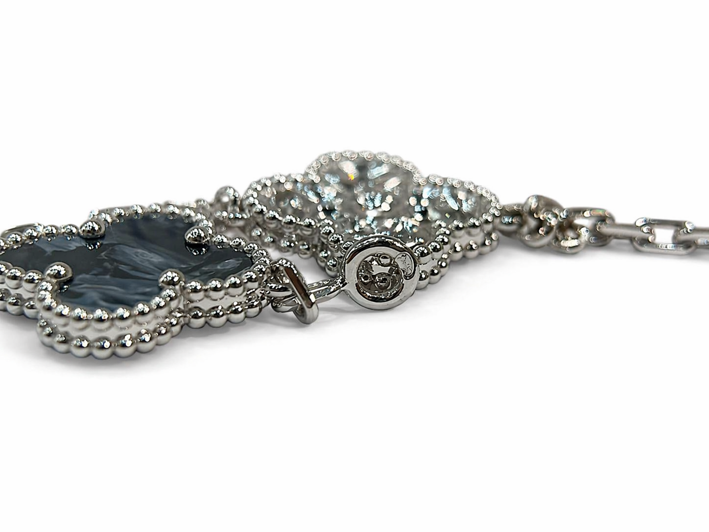 Five Motif Clover Bracelet – 18K White Gold with Blue Pietersite & Diamond Accents