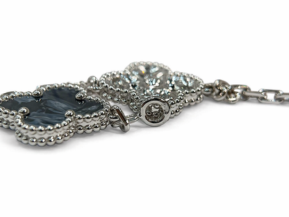 Five Motif Clover Bracelet – 18K White Gold with Blue Pietersite & Diamond Accents