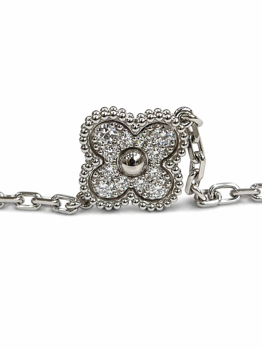 Five Motif Clover Bracelet – 18K White Gold with Blue Pietersite & Diamond Accents