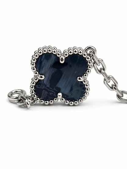 Five Motif Clover Bracelet – 18K White Gold with Blue Pietersite & Diamond Accents