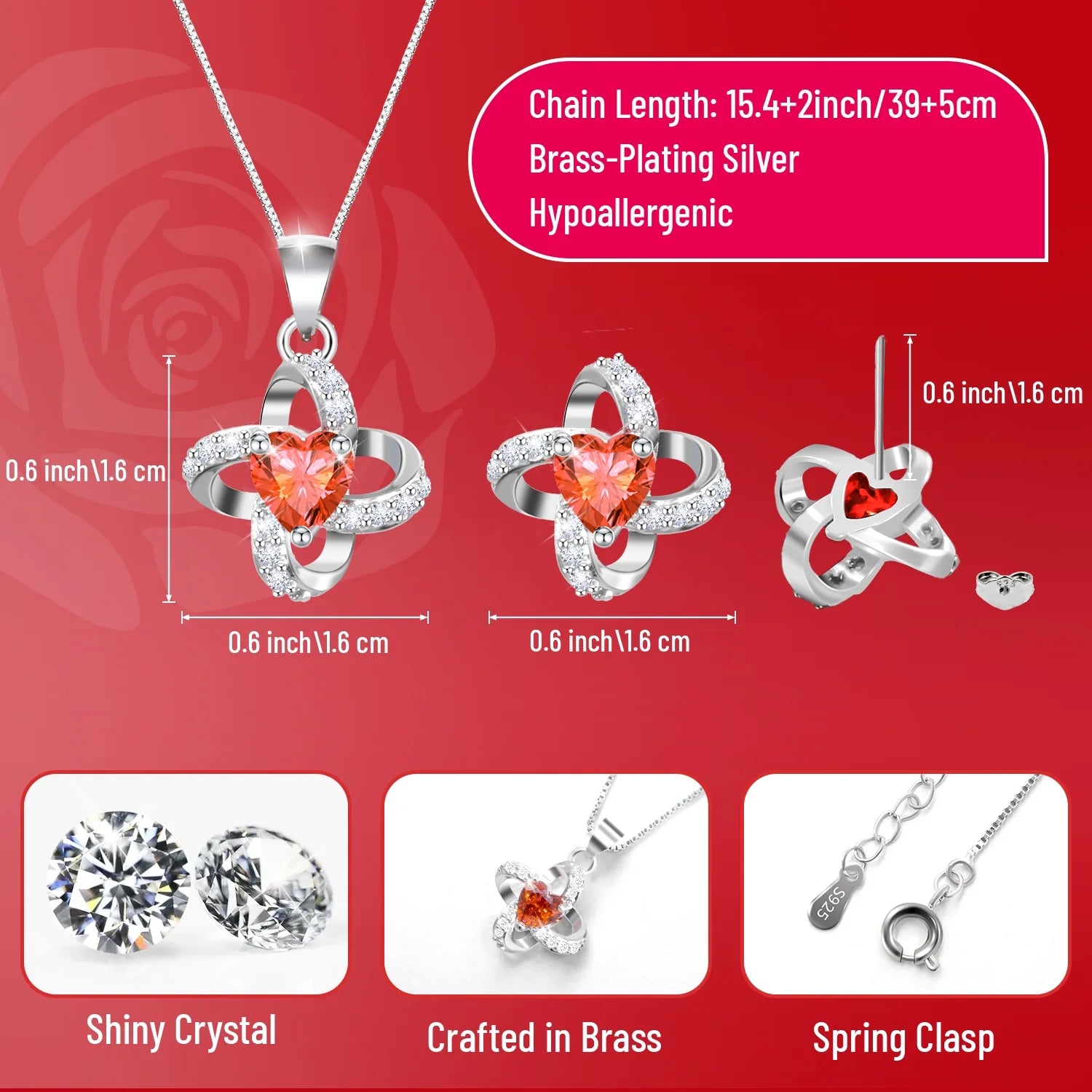 Rosa Eterna Con Juego De Collar Y Aretes Regalos De Cumpleaños Para Mujer Mamá Flores Reales Preservadas Día De Las Madres Día De San Valentín Regalos Sets De Joyería Para Mujer Abuela Esposa Novia Ella (Rojo)