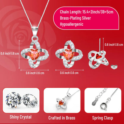 Rosa Eterna Con Juego De Collar Y Aretes Regalos De Cumpleaños Para Mujer Mamá Flores Reales Preservadas Día De Las Madres Día De San Valentín Regalos Sets De Joyería Para Mujer Abuela Esposa Novia Ella (Rojo)