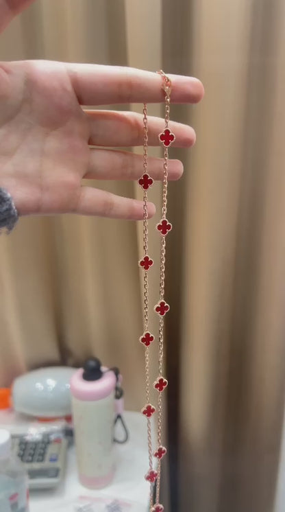 Twelve Motif Clover Necklace – 18K Rose Gold with Carnelian